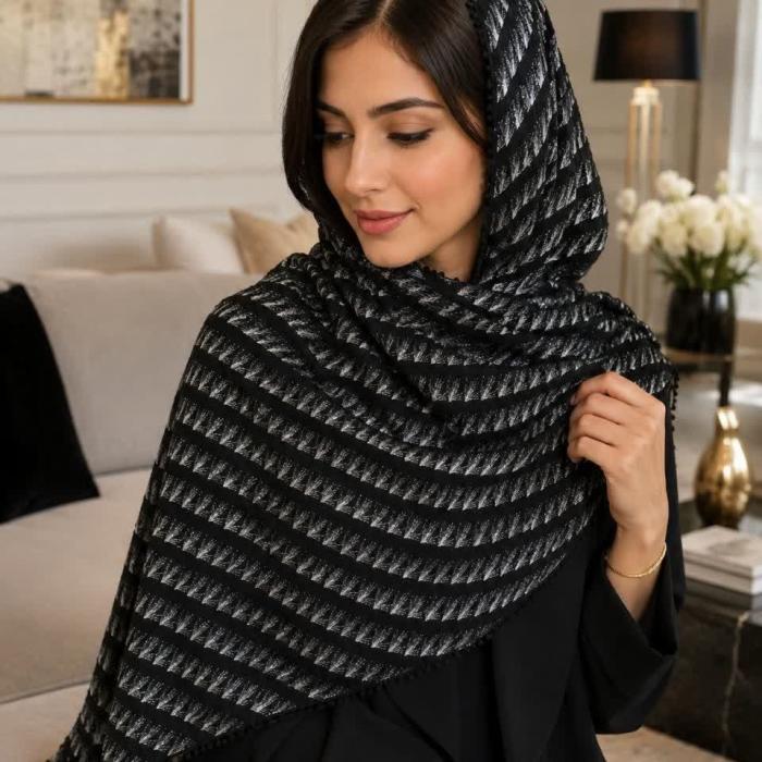 شال مشکی با حاشیه عدسی، قواره 70 در 2 متر